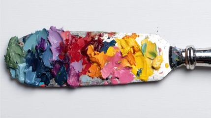 Artist's palette knife with paint on white