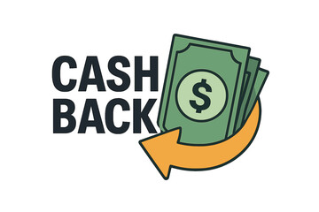 Cash back service icon. Money refund, return program concept. Financial reward or rebate symbol. Dollar banknotes with arrow. Vector illustration for promotion, sticker, logo.
