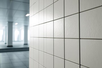 Obraz premium A sleek white tiled wall in a bright modern space creating a clean and inviting atmosphere perfect for various interiors