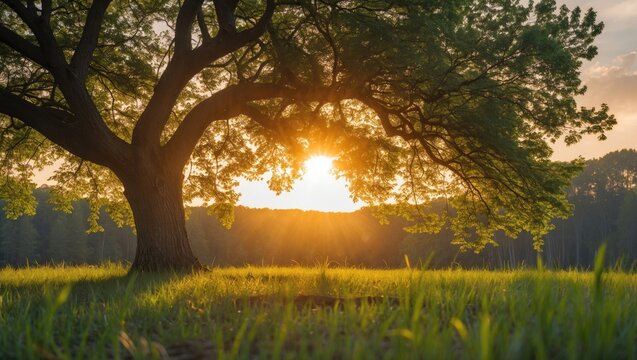 Tree silhouette with the sun in the background
