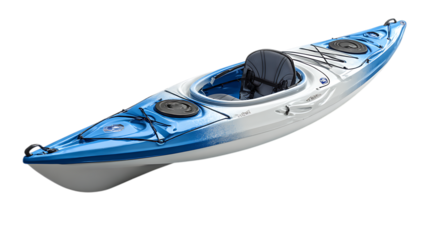 White and blue kayak isolated on white background. 