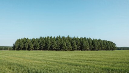 Obraz premium Edge of a verdant forest meeting a grassy meadow in summer