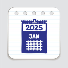 Doodle calendar schedule icon hand drawn with blue pen on a notepaper in freehand style. Vector illustration
