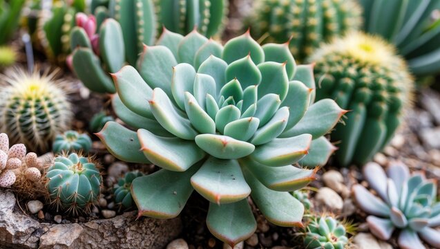 Variety of succulent plants showcased in a botanical setting