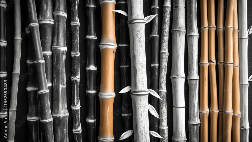 Poster black and white artistic pattern featuring a bamboo-inspired object in isolation