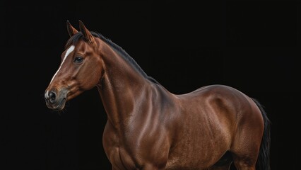 Obraz premium Close-up of a chestnut horse in a black studio setting