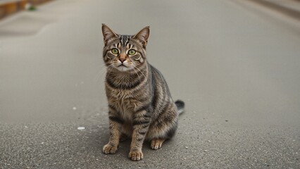 Gray tabby cat walking outdoors
