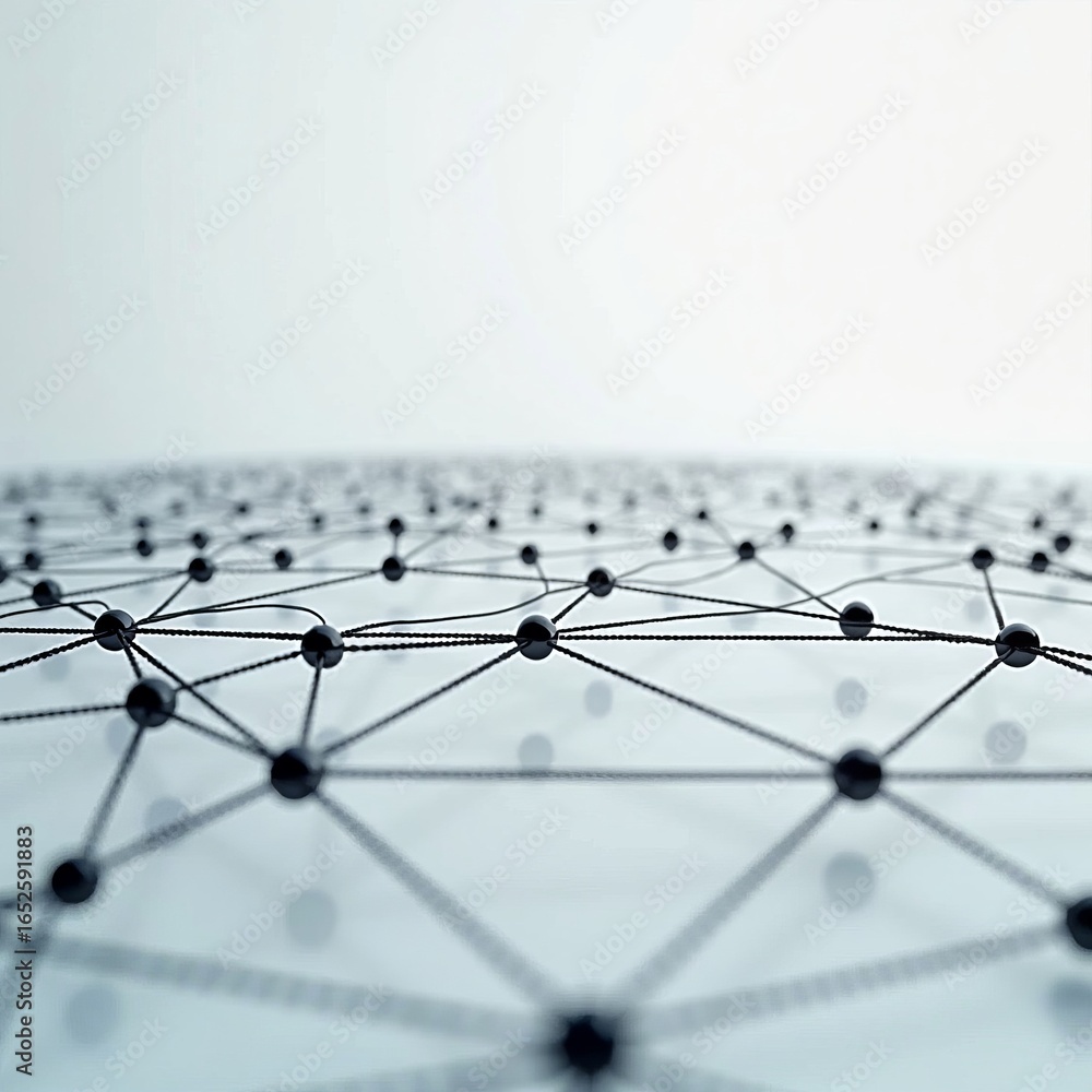 Poster connectivity and digital network concept illustrated with abstract black spheres and lines forming a