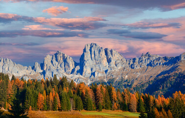 splendid sunset flight over the beautiful Venetian Dolomites