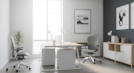 Bright, minimalist office blur with soft natural light. Clean backdrop for product mockups & digital overlays.