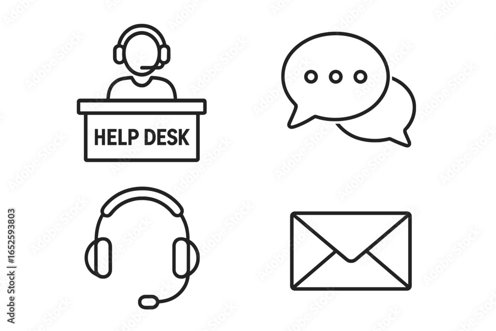 Poster technical support outline icon set. customer service resources, help desk icons collection. vector s