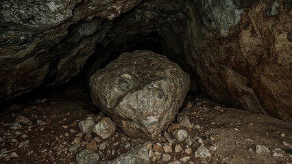 Stone barrier obstructing the cave passage