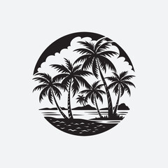Obraz premium Beach with palm tree silhouette vector 
