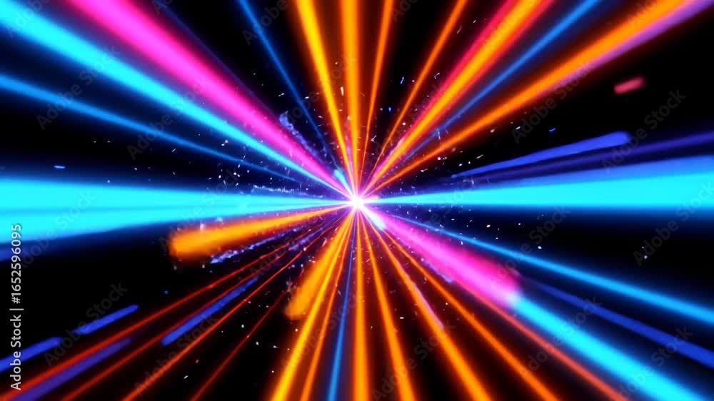 Poster burst of light and color: a mesmerizing display of vivid rays, exploding outwards from a central poi