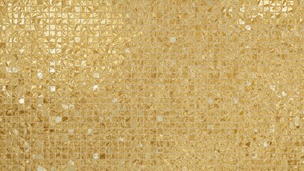 Wall adorned with square gold mosaic tiles