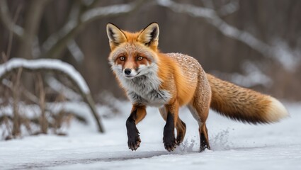 Obraz premium Vulpes vulpes Silver Fox Displaying a Curled Tail Movement