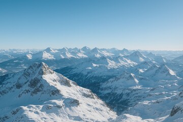 View of icy mountain peaks in the Alps as seen from Santis mountain in northeastern Switzerland