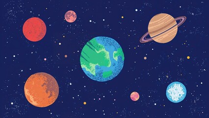 Naklejka premium Outer space with various celestial bodies