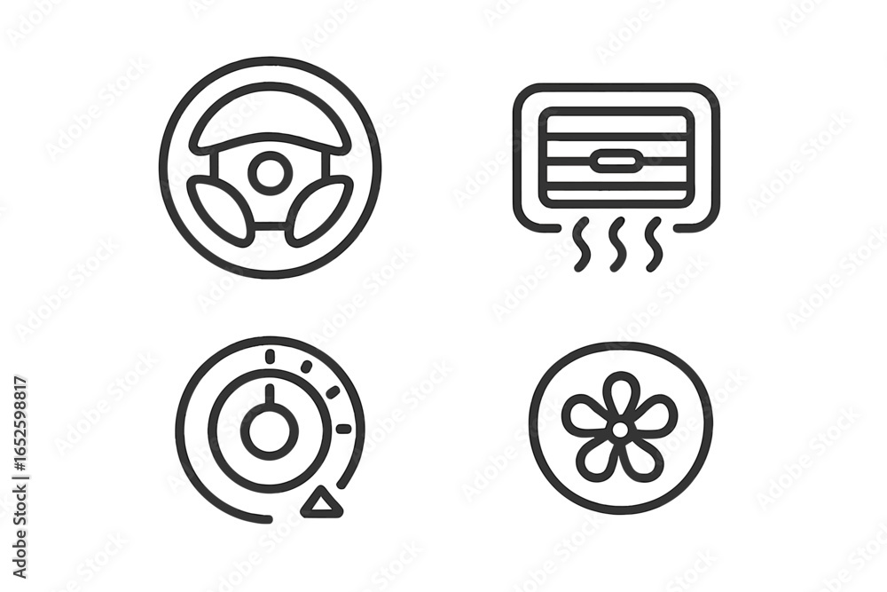 Poster car climate control outline icon set. vector symbols for automobile dashboard ui. includes steering 