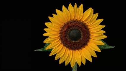 Fototapeta premium Single bright sunflower on a black canvas