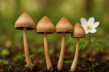 Fototapeta premium Springtime fungi featuring psilocybin, captured in a detailed close-up