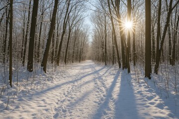 Naklejka premium Snow-Blanketed Woodland Trail