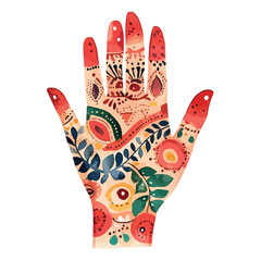 Intricate Hand Illustration Featuring Floral and Geometric HennaInspired Designs