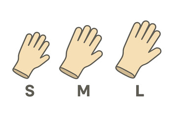 Isometric glove icons showing different sizes S, M, and L. Vector flat icon set of glove sizes and fit options. Small, medium, large glove vector illustrations.