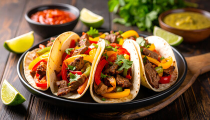 Authentic Mexican fajitas with onions, peppers, and spices.