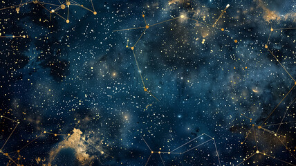 Elegant zodiac constellation symbols in gold, watercolor galaxy