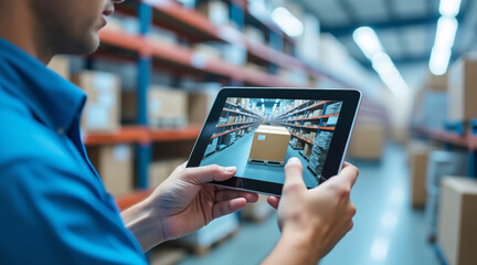 Customs and duty concept ,Efficient warehouse management involves using technology to track parcels in real time