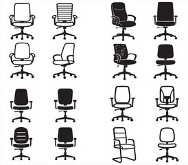 Modern Office Chairs Silhouette Set – Business and Workplace Furniture Vector