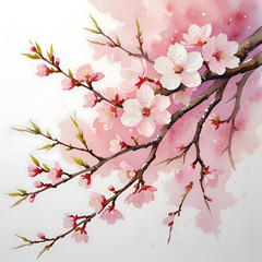 Delicate Pink Blossom Branch Watercolor Painting