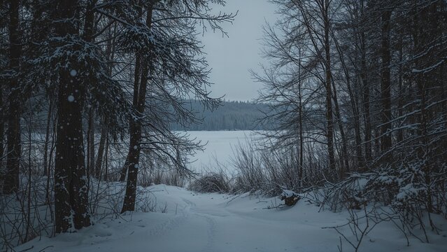 Snow-covered trees in a cold natural setting