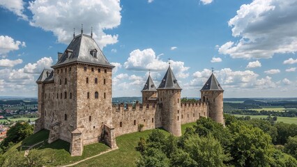 Fototapeta premium Iconic Hilltop Castle with Scenic Backdrop