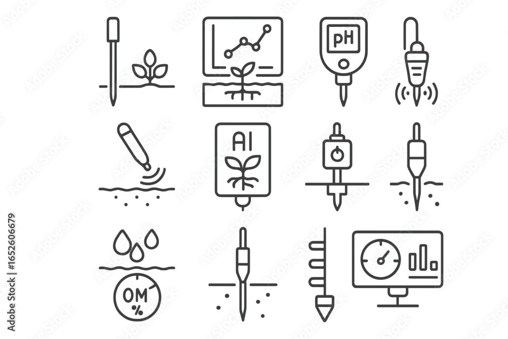 Poster soil activity vector meter sampling icons icon percentage analysis ai scanner graph