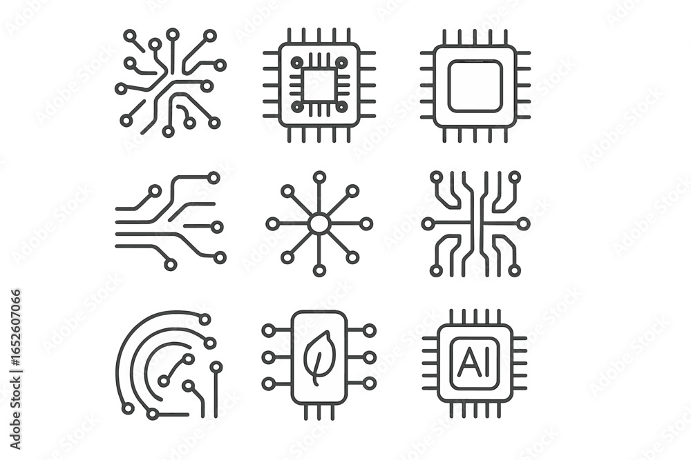 Poster flowing icons icon board mirrored symbolic grid circuit data pcb glowing lines