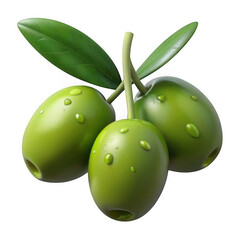 Obraz premium 3d ripe green olives with water droplets isolated on transparent background
