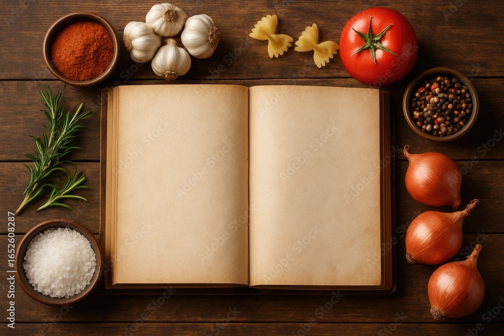 Poster recipe book with open space for notes and cooking components