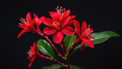 Obraz premium Close-up of a striking red ginger blossom on a black background