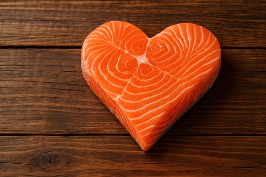Close-up of uncooked salmon steak placed on wooden background