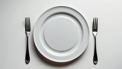 Isolated white plate against a seamless white background with defined outline