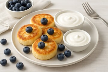 Start your day with creamy cottage cheese pancakes accented by fresh blueberries and sour cream