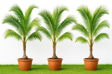 Fototapeta premium Elegant ornamental coconut trees cultivated in containers