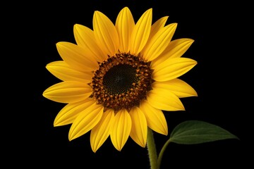 Fototapeta premium Close-up of a bright yellow blossom and its seeds on a black background