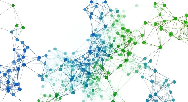 Abstract Network of Connected Blue and Green Dots