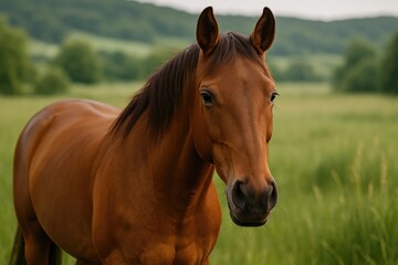Close-up view of a horse in a grassy area