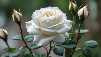 Obraz premium Close-up image capturing a pristine white rose flower