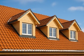 Fototapeta premium Installation of dormers on a freshly tiled roof