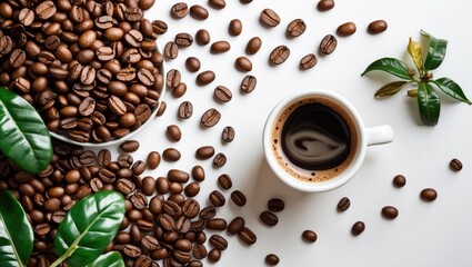 Obraz premium A collection of coffee beans set on a white surface